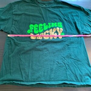 Hanes Feeling Lucky T-Shirt 2XL Green Graphic Tee St. Patrick's Day‎ Retro Irish